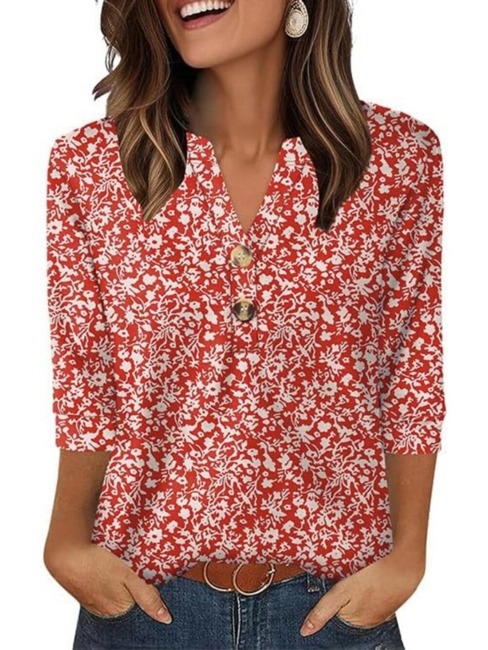 Chic 3/4 Sleeve Henley Tops for Women | Summer Fashion & Casual Outfits